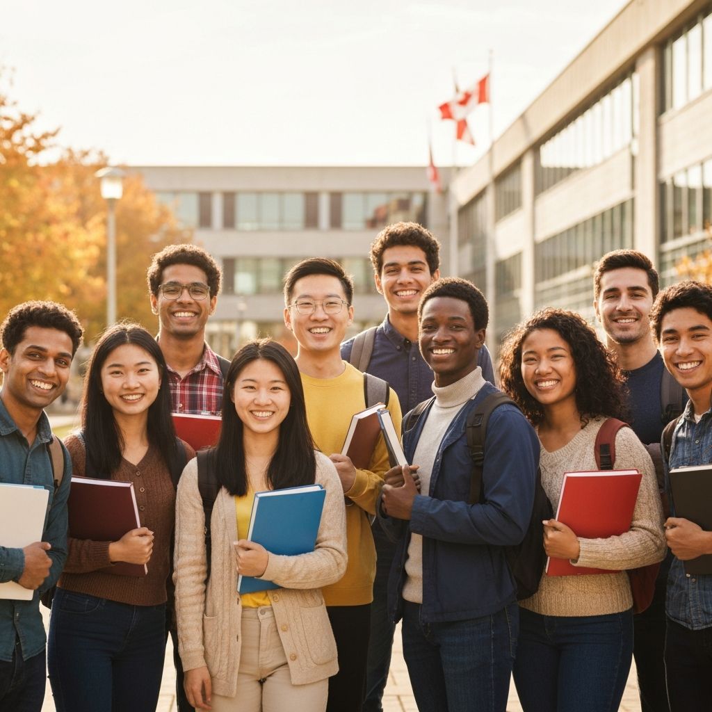 Diverse group of happy international students in Canada